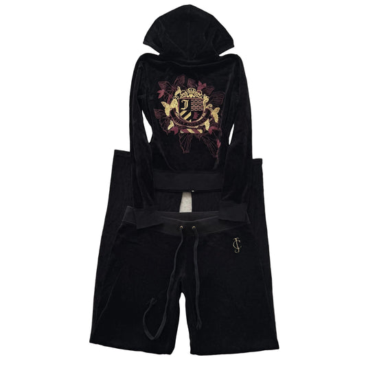 Juicy Couture Women's Black Velour Tracksuit Set Embroidered Butterfly Size S/M