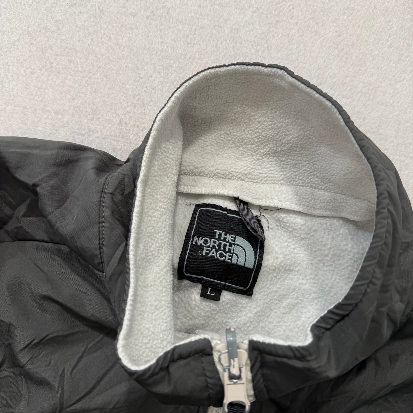 The North Face Gray Full Zip Fleece Jacket Quilted Panels Zip Pockets Size L