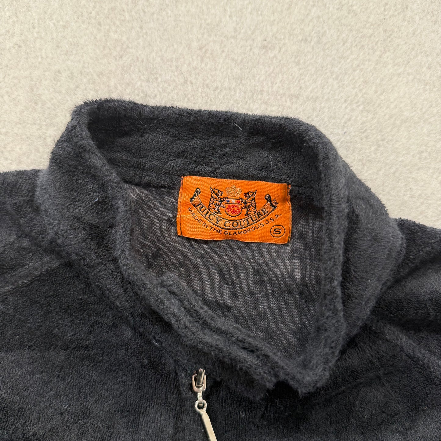 Juicy Couture Women's Black Terrycloth Zip Up Track Jacket Mock Neck Y2K Size S