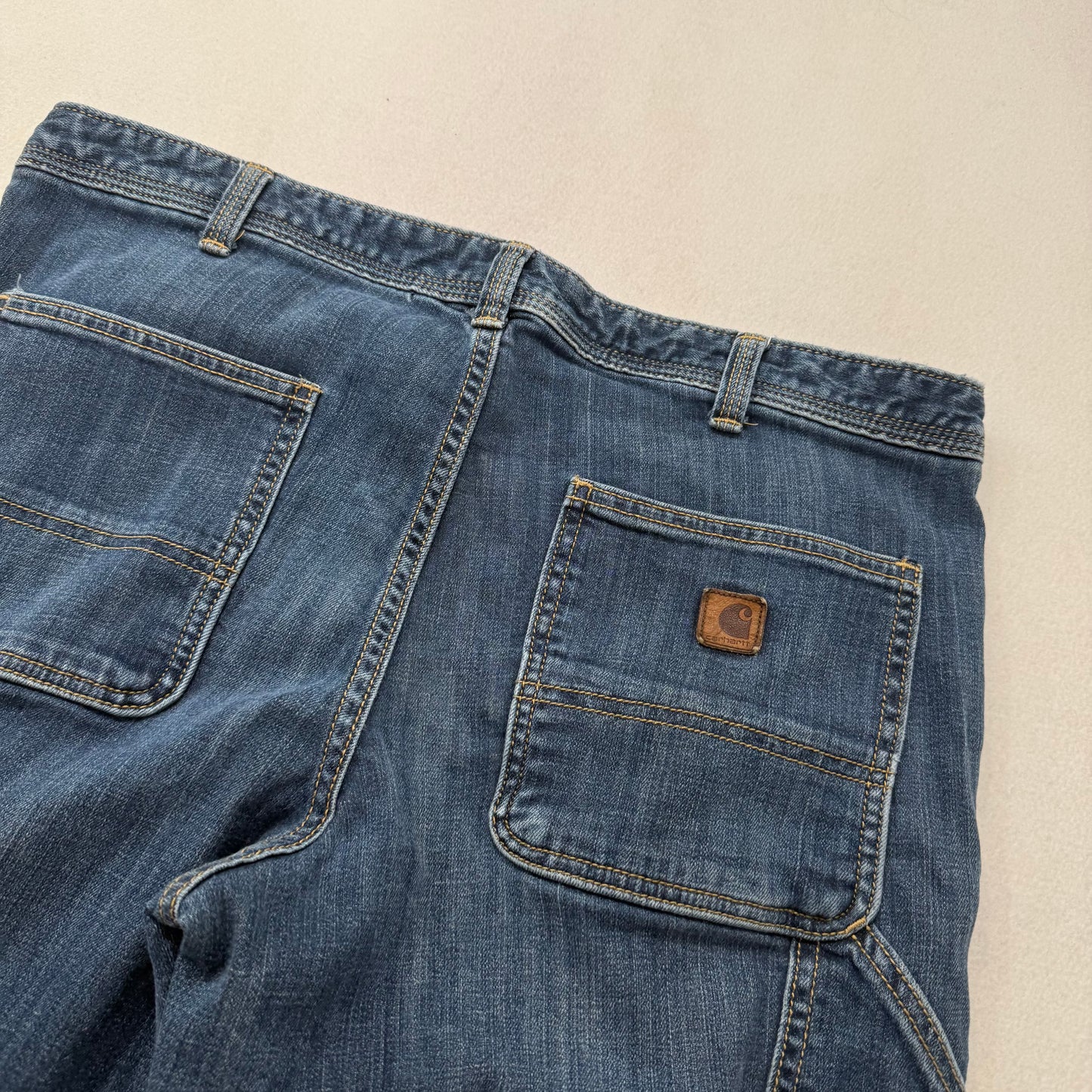 Carhartt Men's Blue Denim Straight Leg Carpenter Jeans Utility Pockets Size 14