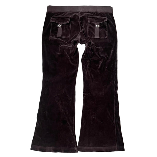 2003 Juicy Couture Chocolate Brown Velour Flared Track Pants Vintage Tag Size M