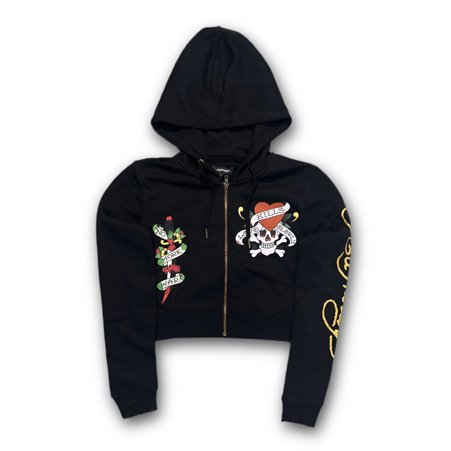 ED HARDY “LKS Skull” BLACK CROPPED ZIP UP HOODIE - Clean Curriculums 