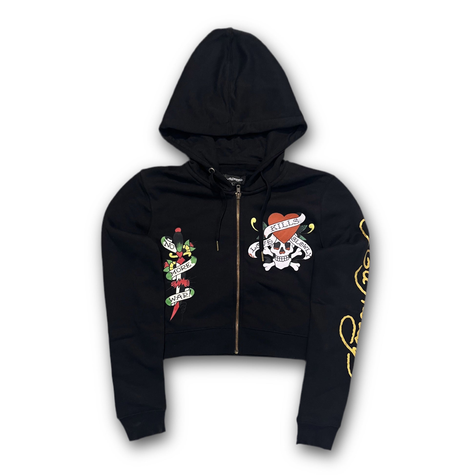 ED HARDY “LKS Skull” BLACK CROPPED ZIP UP HOODIE - Clean Curriculums 
