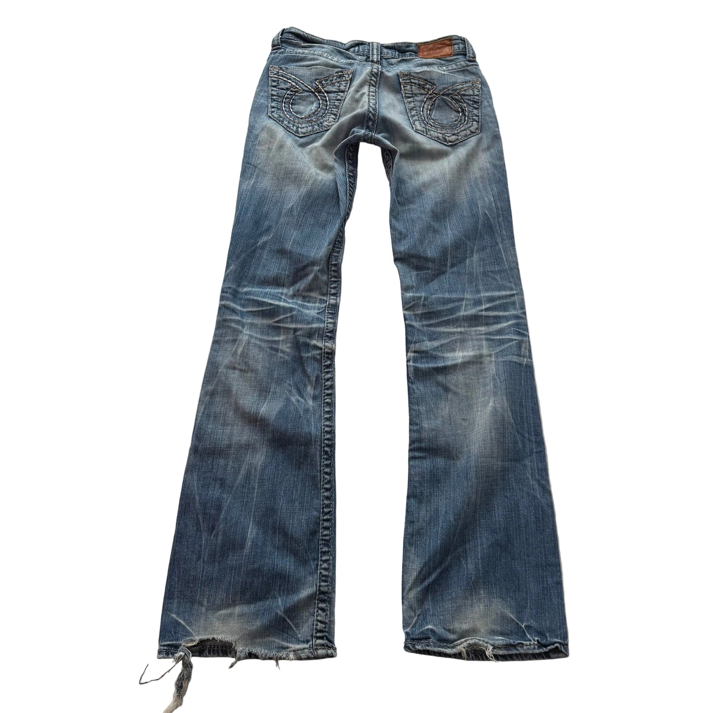 Big Star Women's Medium Wash Blue Denim Bootcut Jeans Raw Hem Low Rise Size 28