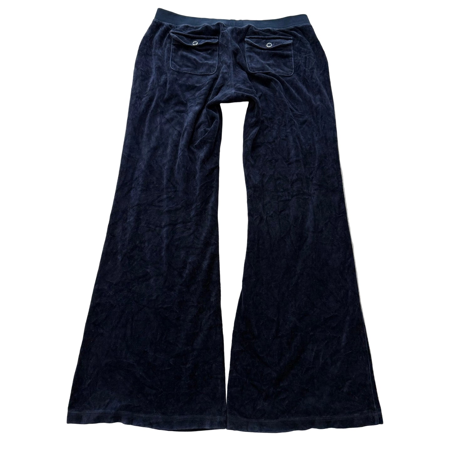 Juicy Couture Womens Navy Velour Wide Leg Flare Track Pants Snap Pockets Size XL