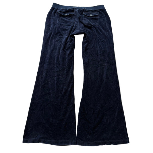 Juicy Couture Womens Navy Velour Wide Leg Flare Track Pants Snap Pockets Size XL