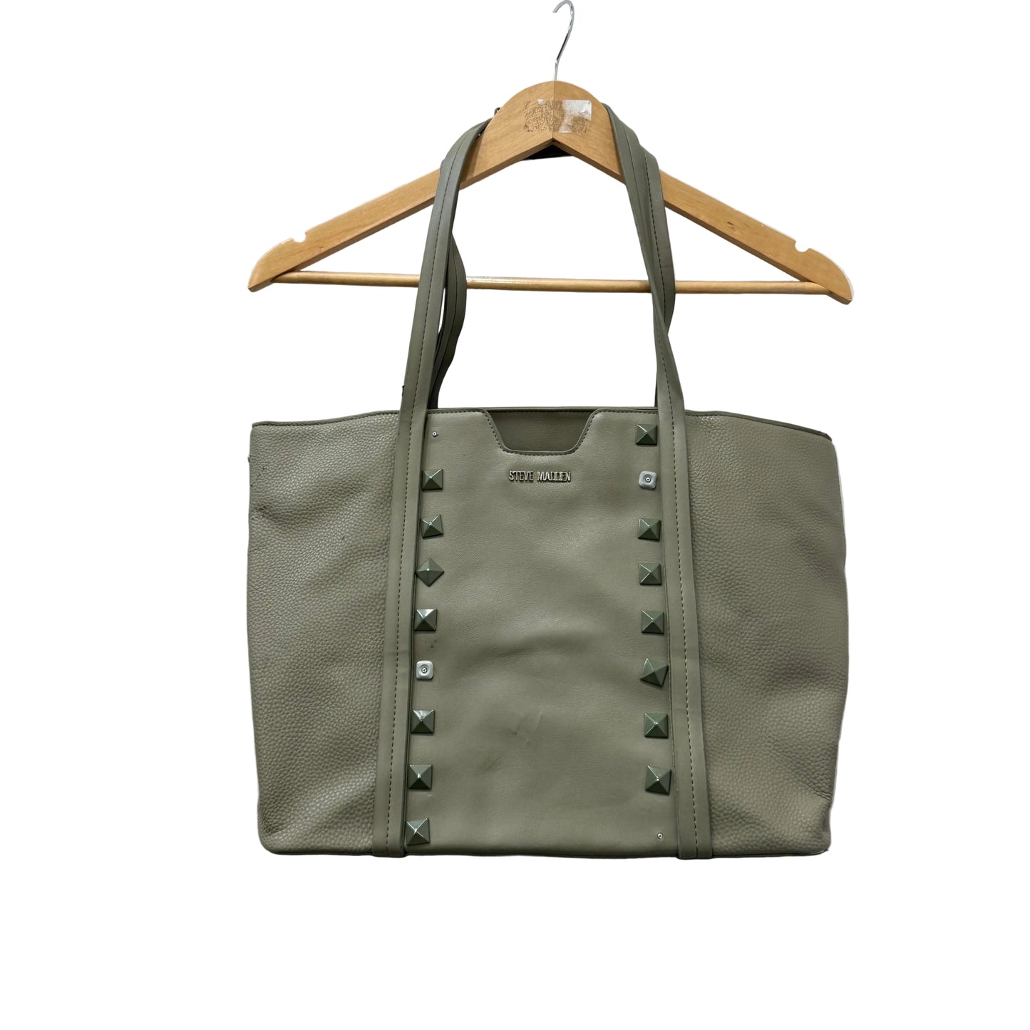 Steve Madden Olive Green Leather Studded Casual Wear Shoulder Tote Bag