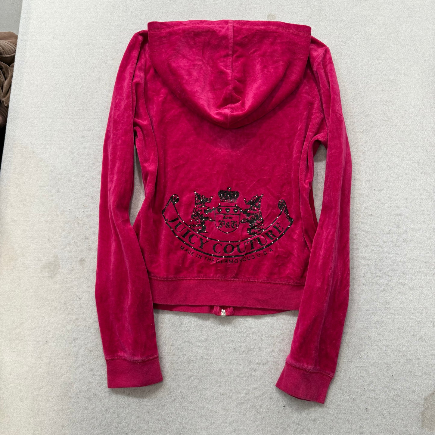 Vtg Juicy Couture Scottie Dogs Hot Pink Velour Tracksuit Set Snap Pockets Size L