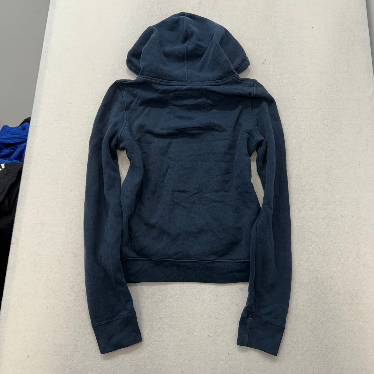 Hollister Navy Cotton Blend Pullover Hoodie Kangaroo Pocket Seagull Logo Size L