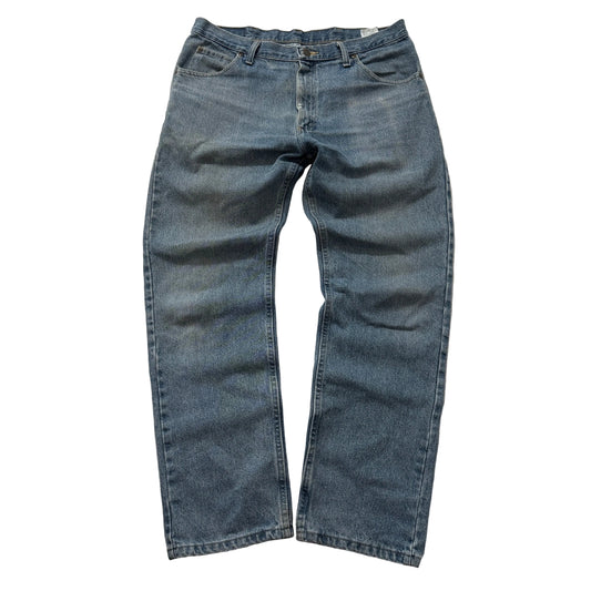 Wrangler Men's Blue Denim Jeans Straight Fit Pocket Zip-Fly Classic Size 36x31