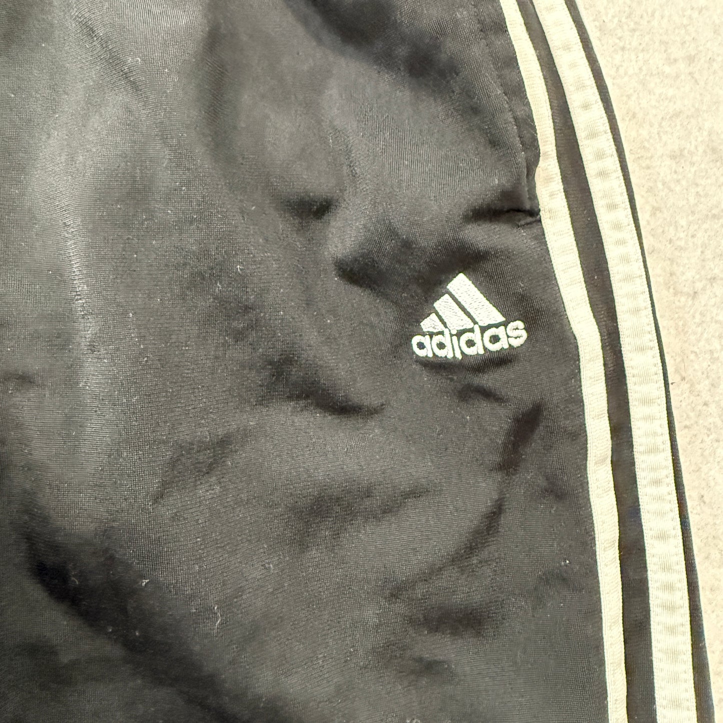 Adidas Women's Black Wide Leg High Rise Track Pant Drawstring 3-Striped Logo - M
