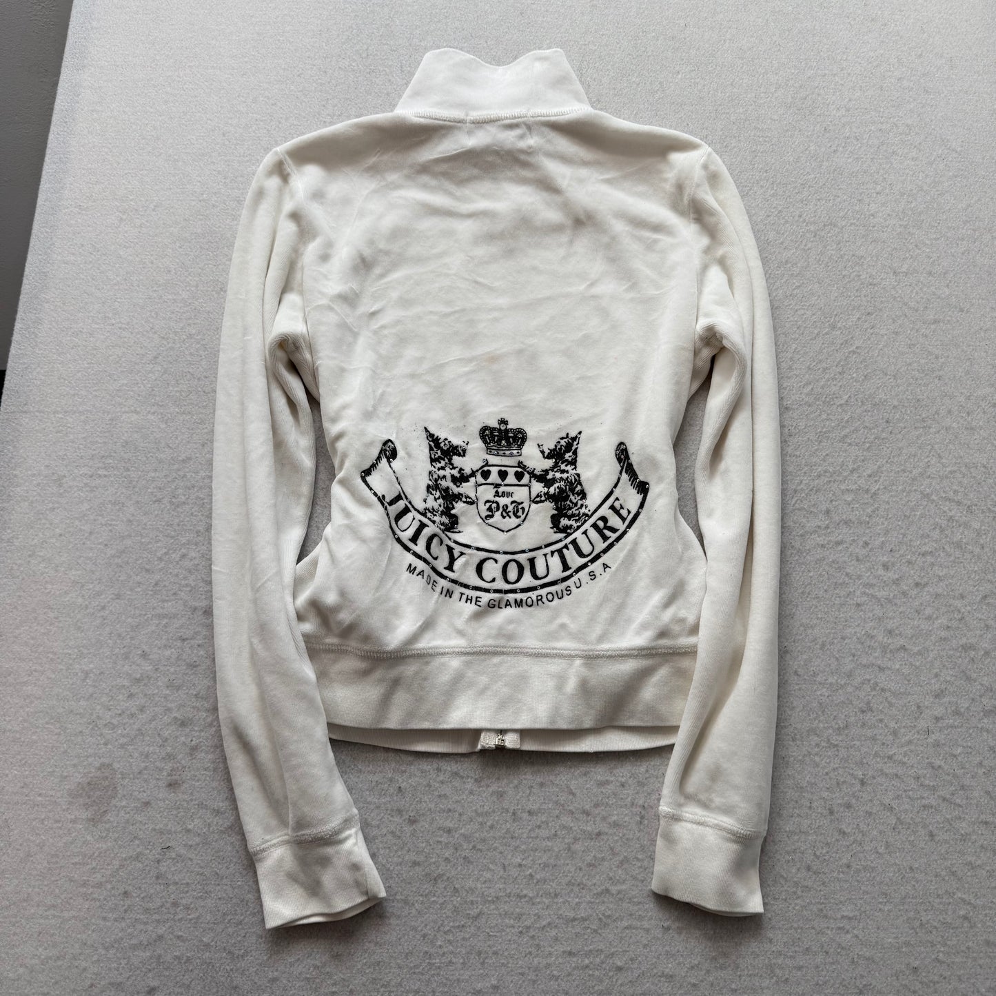 2003 Vintage Juicy Couture Scottie Dogs Womens White Velour Tracksuit Set Size M