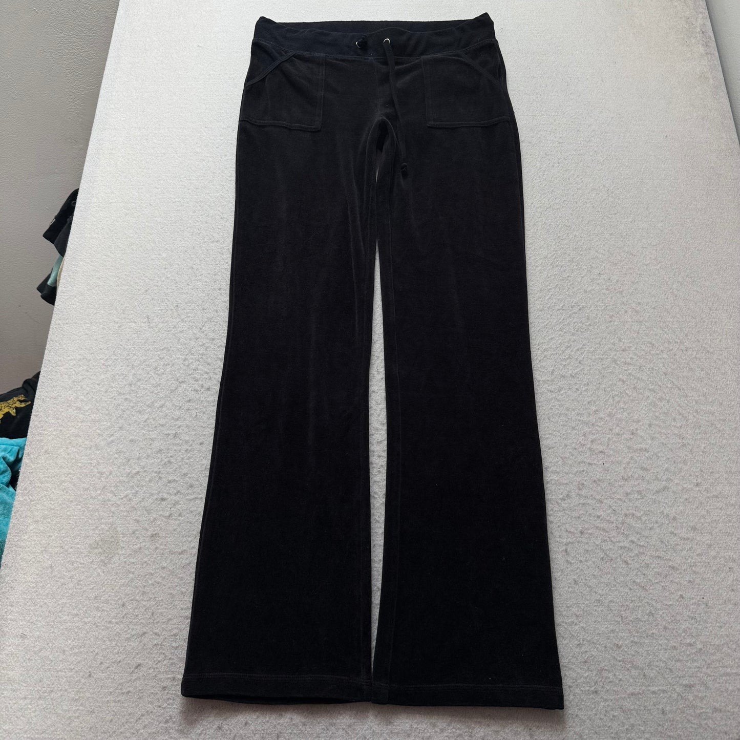 Vintage Juicy Couture Women's Black Velour Flared Track Pant Drawstring Size S