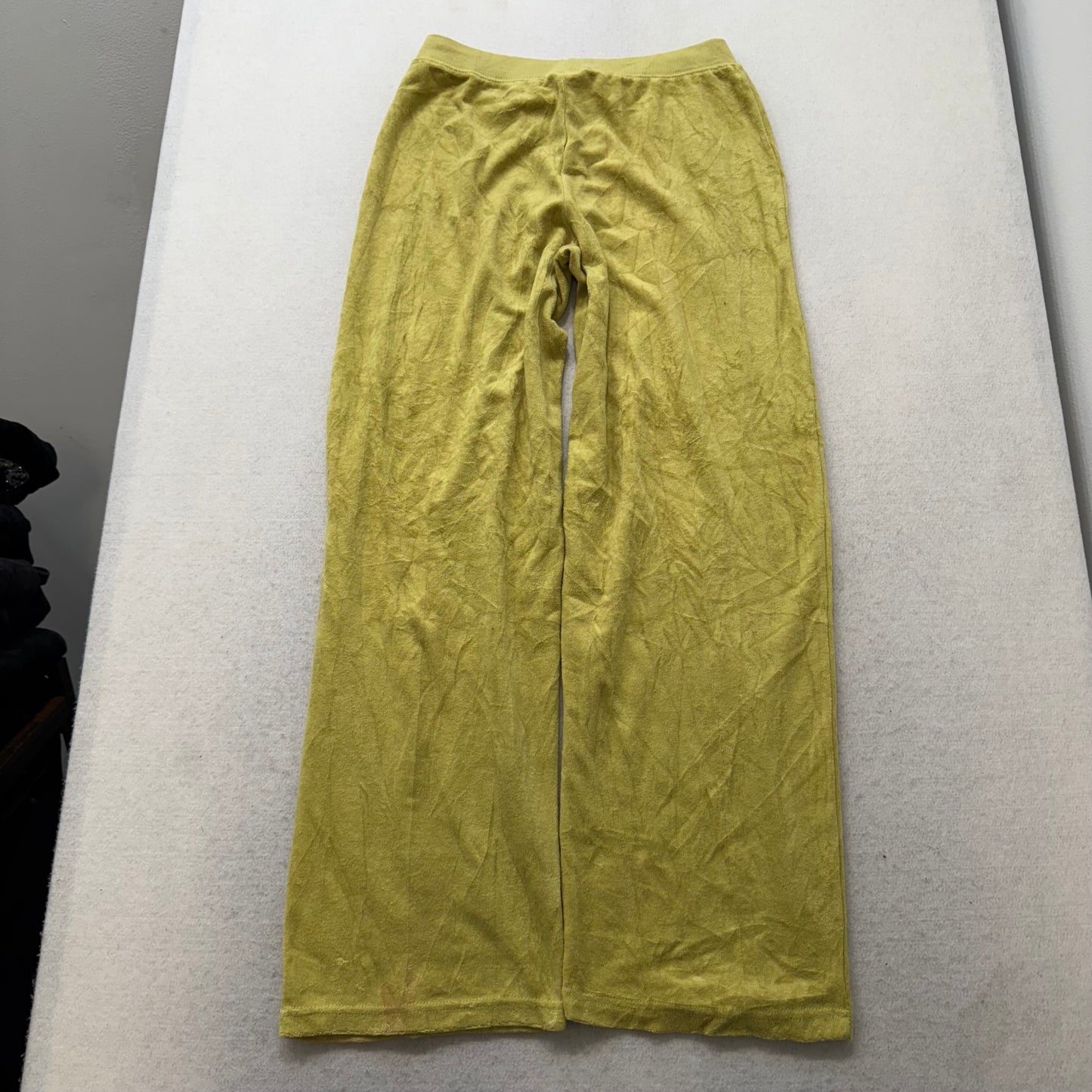 Juicy Couture Women's Yellow Velour Straight Wide Leg Track Pant Low Rise Size S