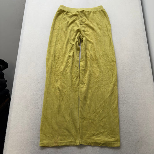 Juicy Couture Women's Yellow Velour Straight Wide Leg Track Pant Low Rise Size S