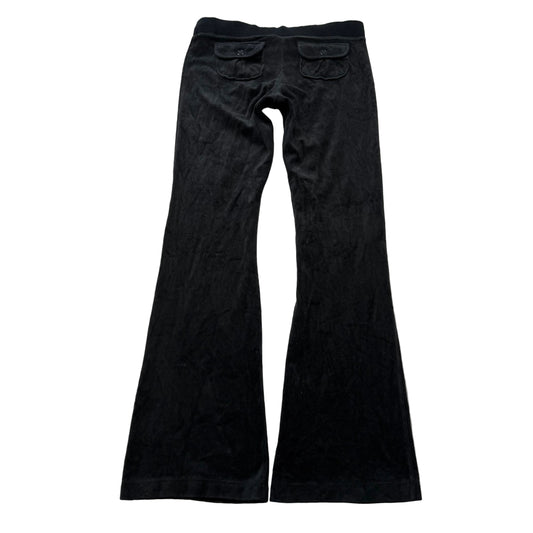 Vintage Juicy Couture Women's Charcoal Velour Flared Track Pants Pockets Size S