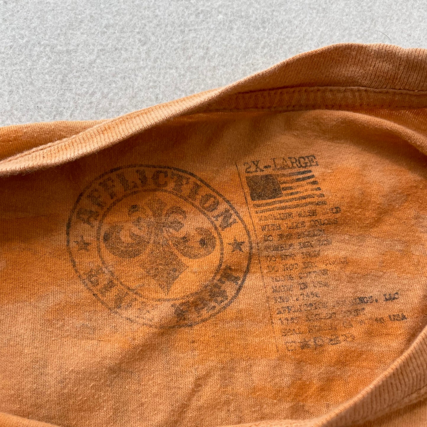 Affliction T-Shirt Men's Orange Cotton Y2K Graphic Short Sleeve Tee Size 2XL
