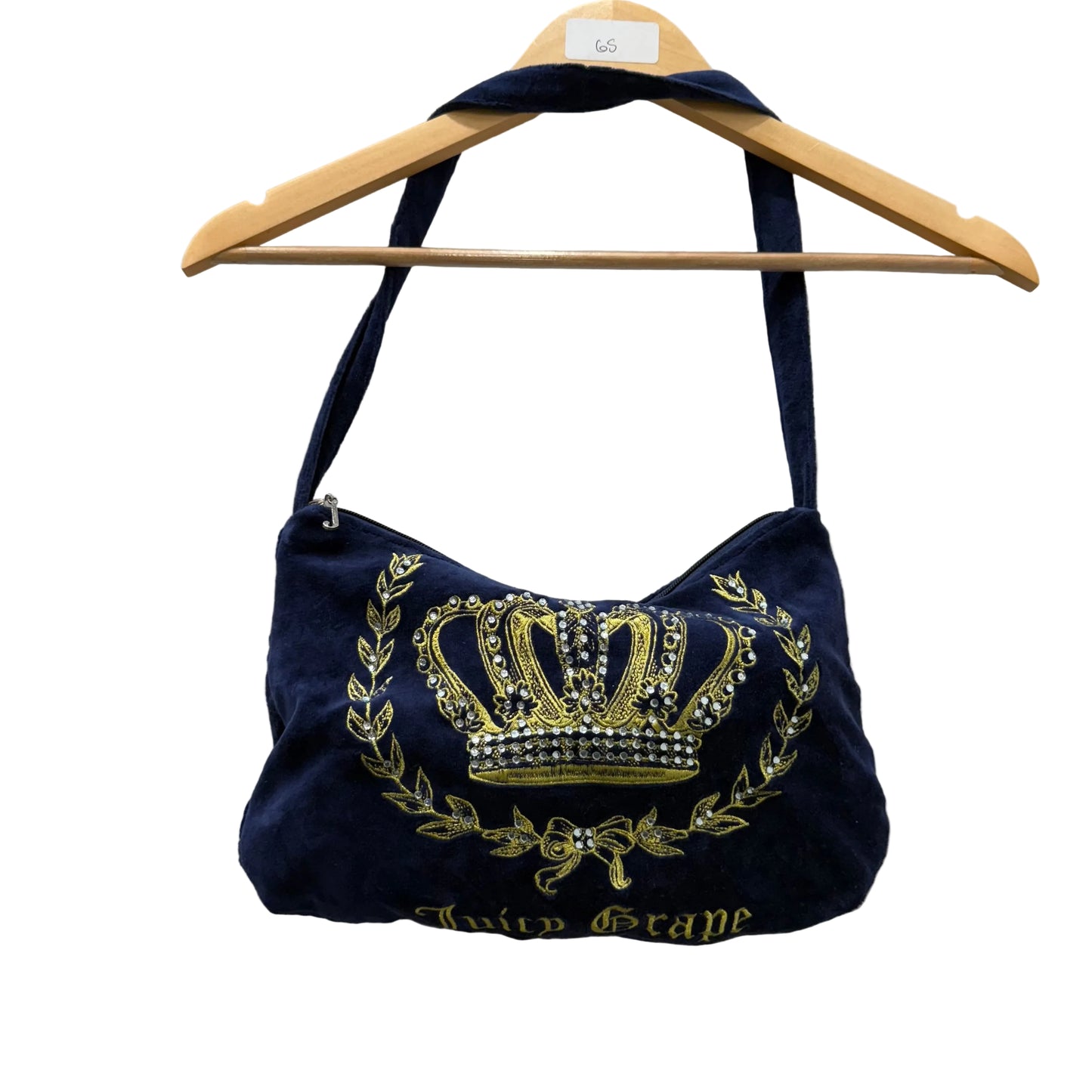 Juicy Couture Women's Navy Blue Velour Gold Embroidered Crown Shoulder Hobo Bag