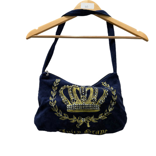 Juicy Couture Women's Navy Blue Velour Gold Embroidered Crown Shoulder Hobo Bag