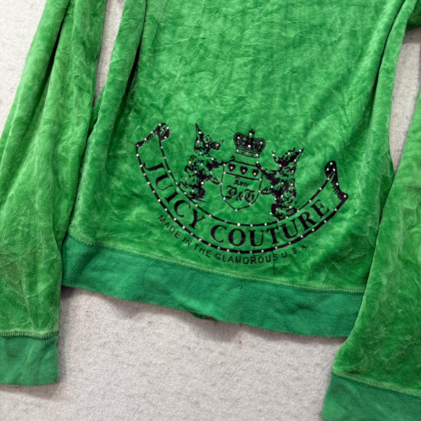 RARE Vintage Juicy Couture Scottie Dogs Womens Green Velour Zip-Up Hoodie Size L