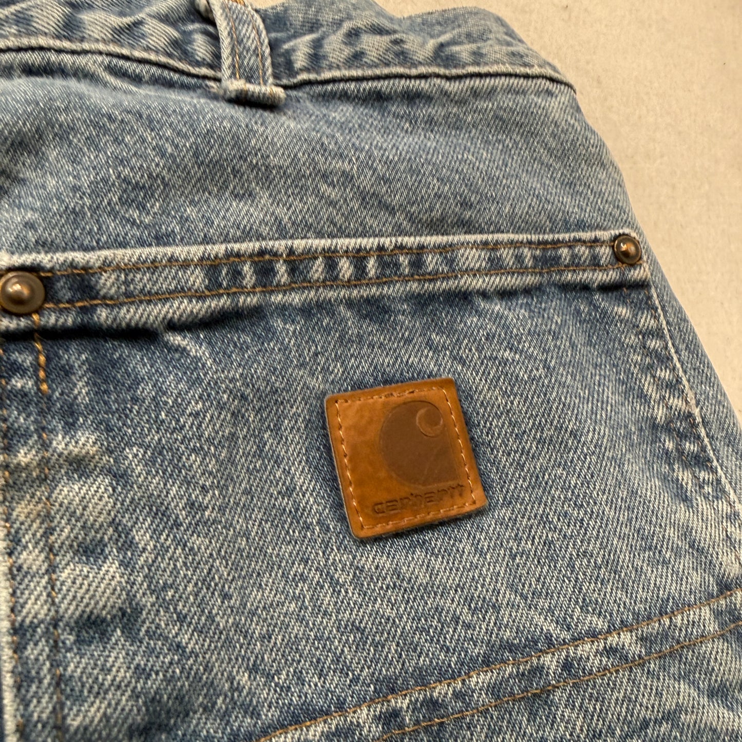 Carhartt Men's Blue Double-Front Logger Denim Jeans Pockets Zip-Fly Size W42