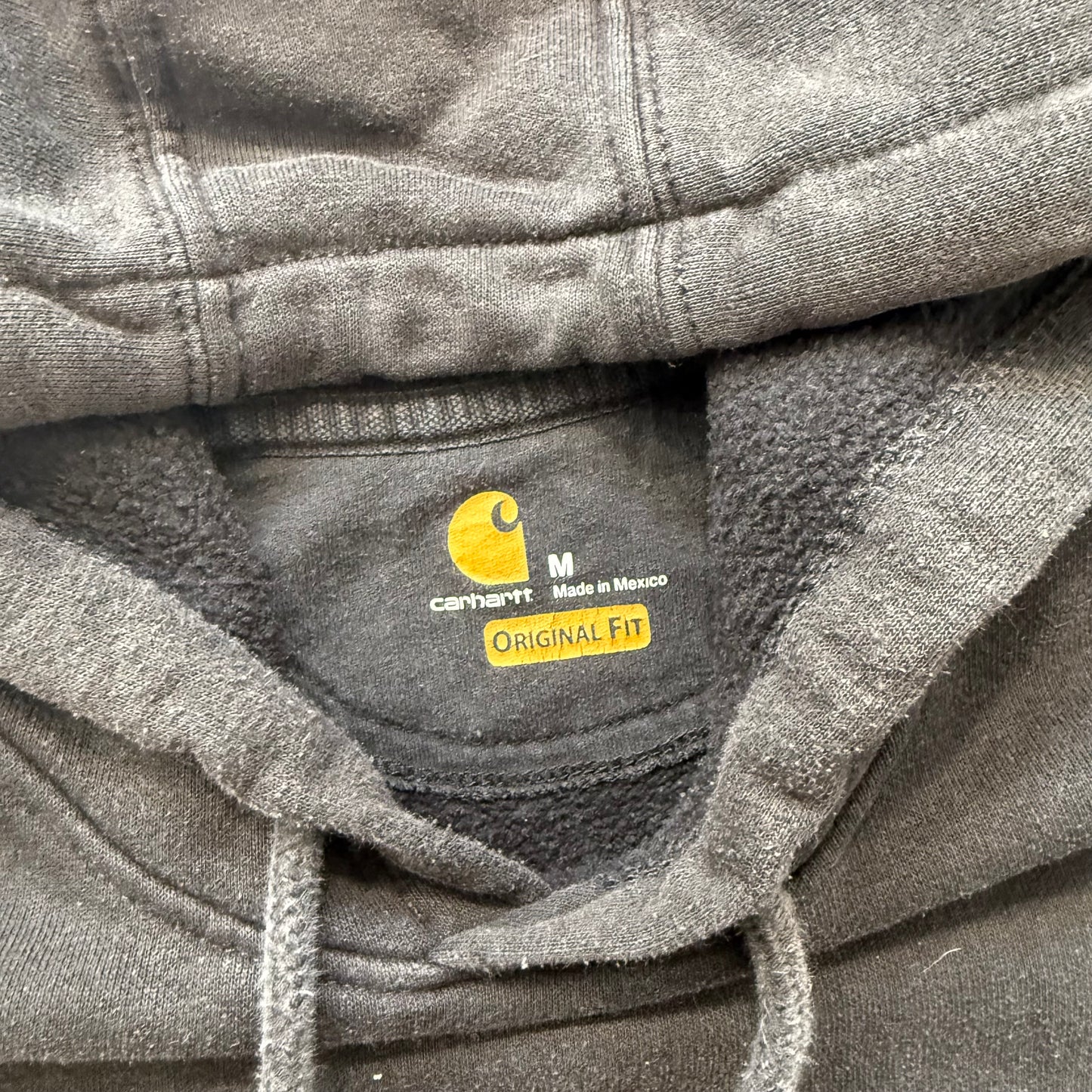 Carhartt Men's Faded Black Cotton Blend Pullover Hoodie Kangaroo Pockets Size M