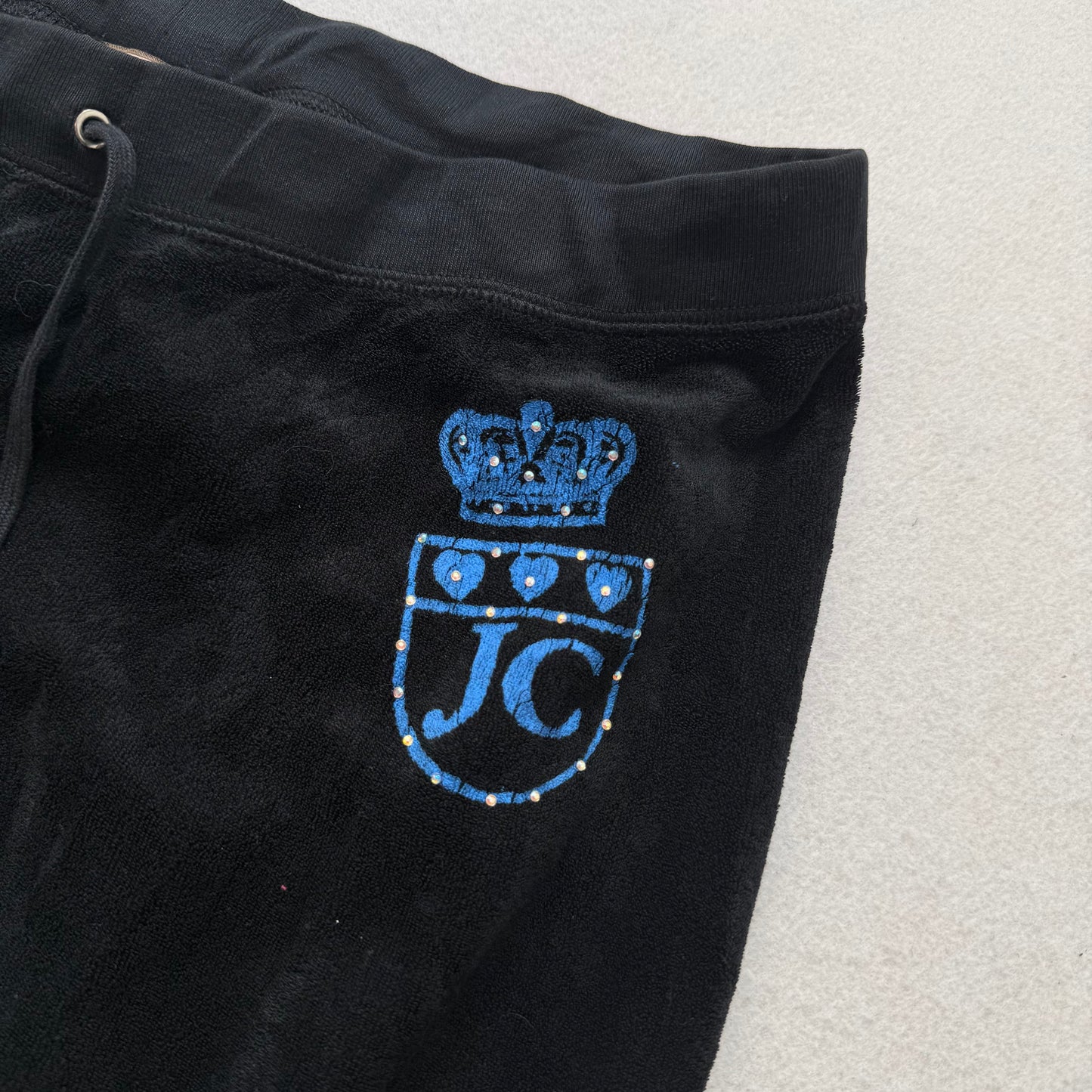 Vintage Juicy Couture Women Black Terrycloth Flared Track Pant Rhinestone Size L