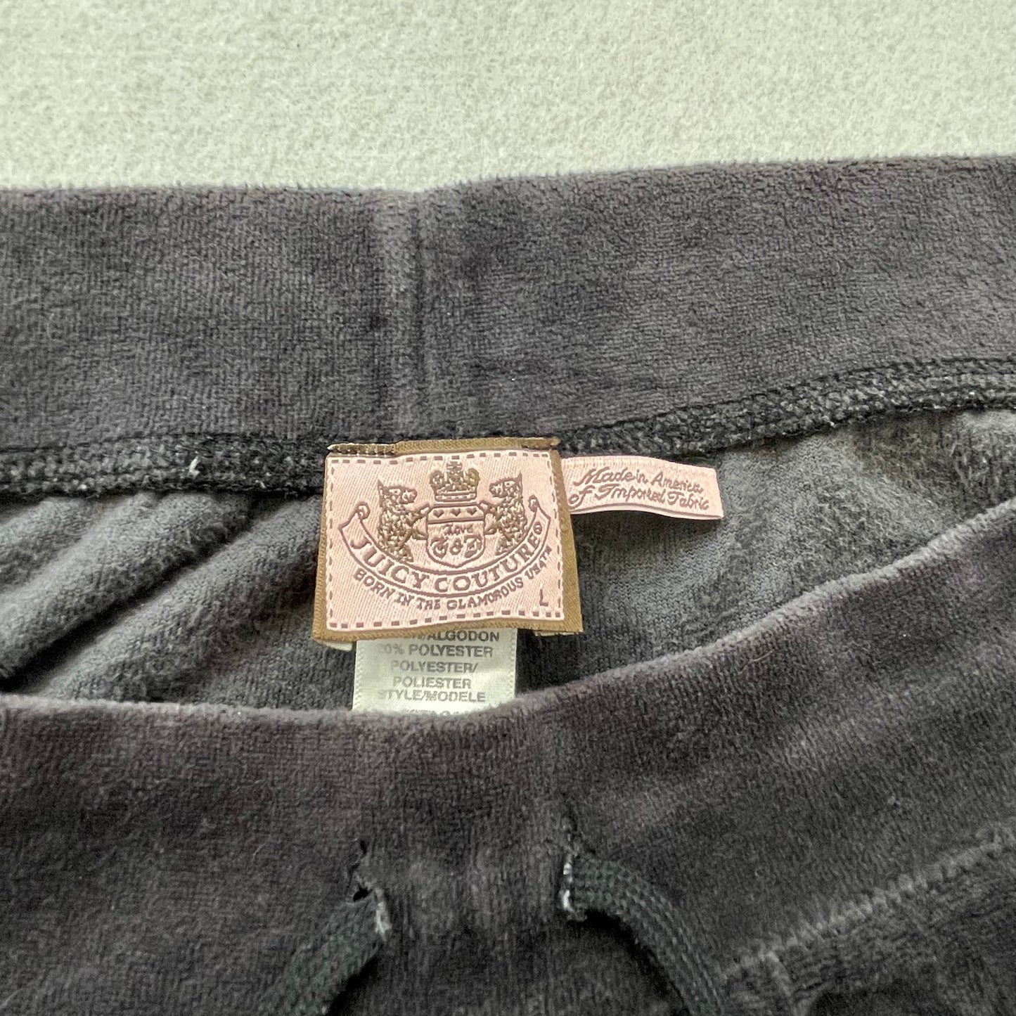 Vintage Juicy Couture Women's Deep Charcoal Velour Wide Leg Track Pant Size L
