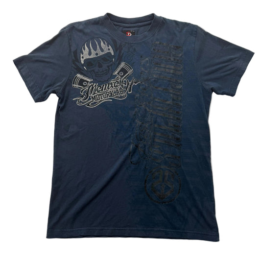 Southpole Premium Men's Blue Biker Skull Motor Lab Graphic T-Shirt Casual Size M