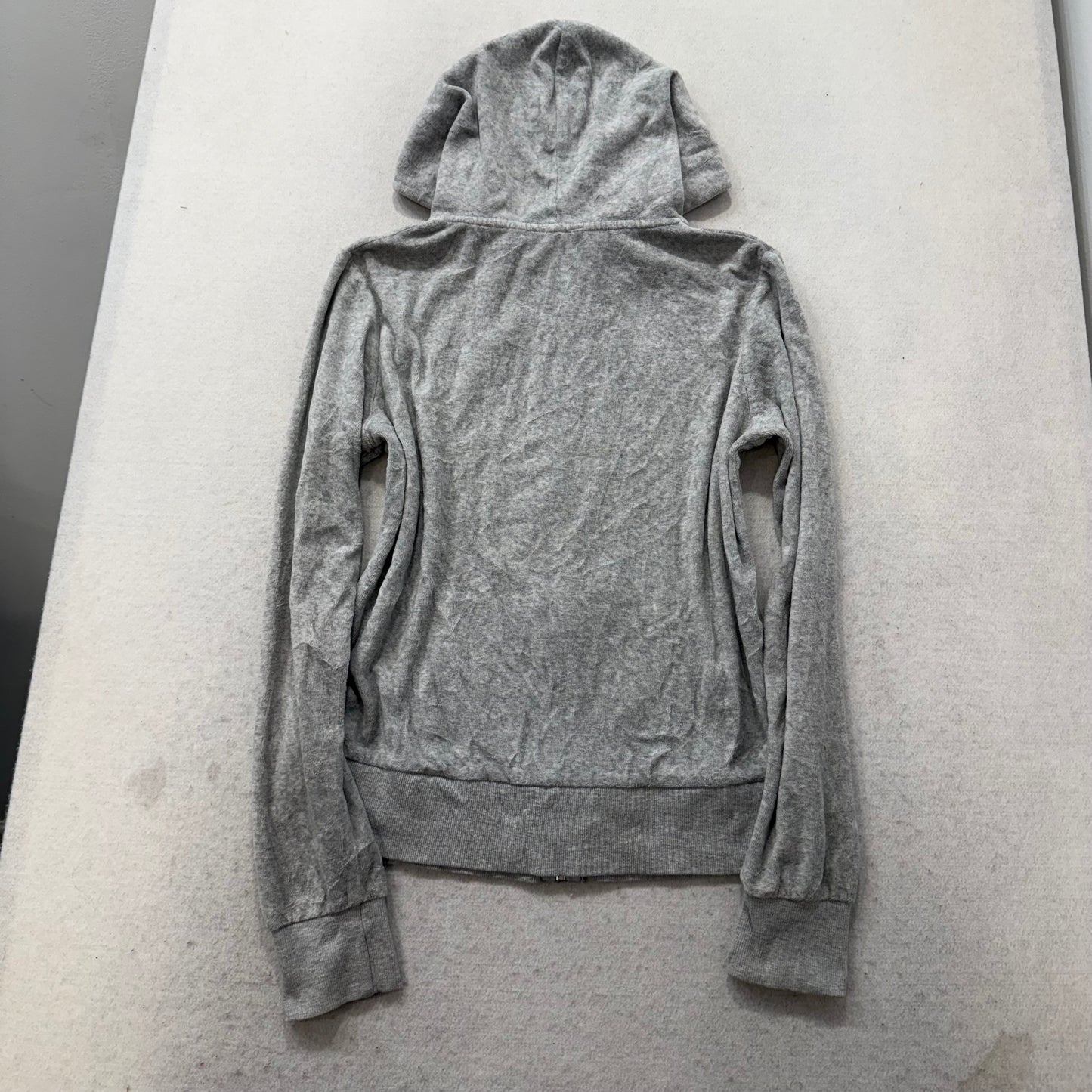 Vintage Juicy Couture Women's Heather Gray Velour Full Zip Hoodie Preppy Size L