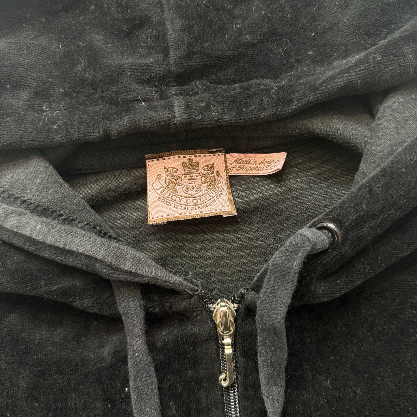 Vintage Juicy Couture Women's Black Velour Zip-Up Hoodie Pockets Y2K Size L
