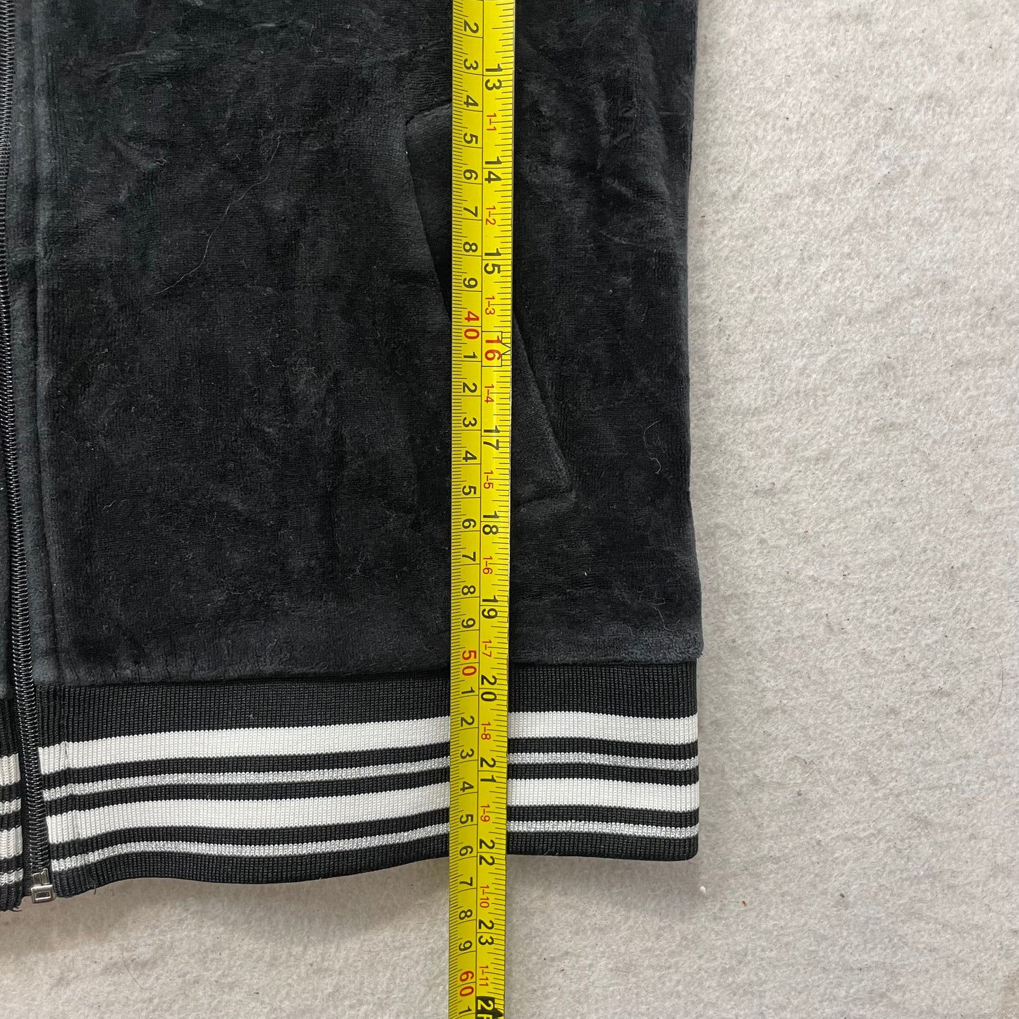 Juicy Couture Womens Black Velour Zip-Up Hoodie Striped Cuffs and Hem Y2k Size S