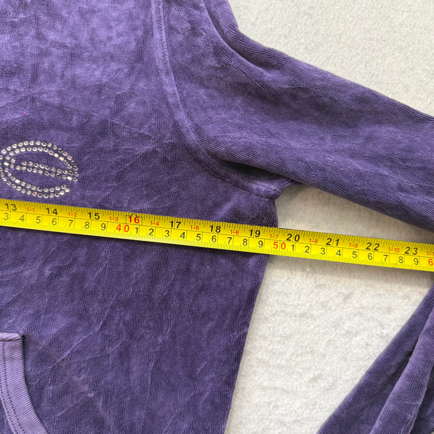 Bebe Women's Deep Purple Velour Zip-Up Hoodie Rhinestone Logo Made in USA Size L