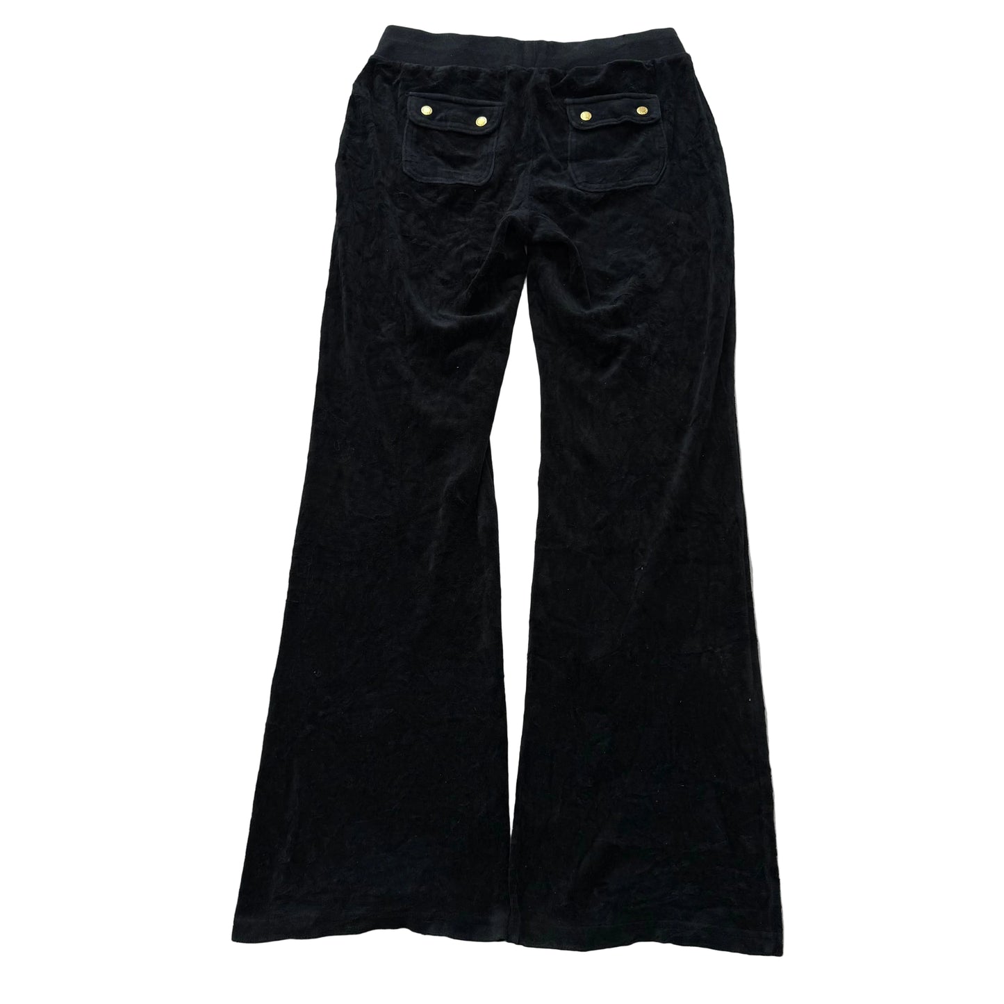 Juicy Couture Women's Jet Black Velour Flared Track Pant Back Snap Pocket Size S