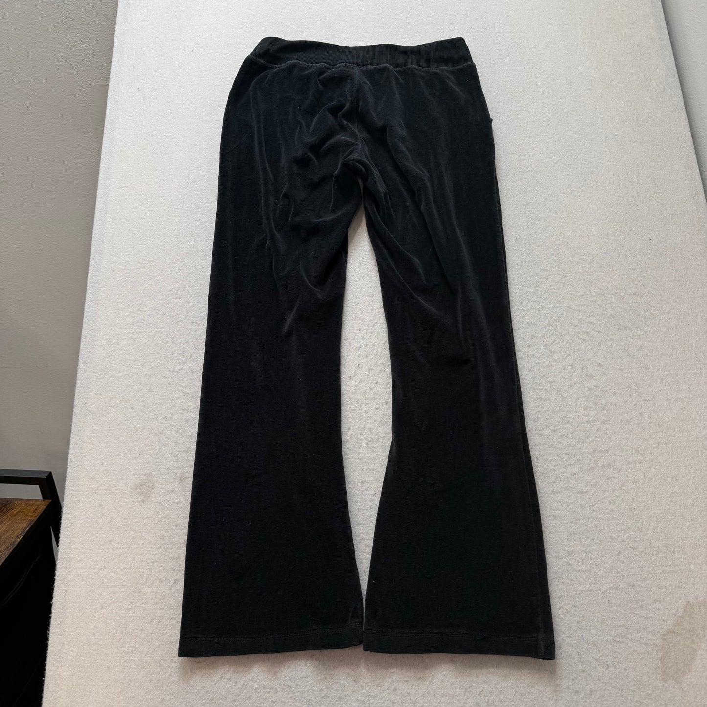 Vintage Juicy Couture Women's Black Velour Flared Track Pants Pockets Y2K Size L