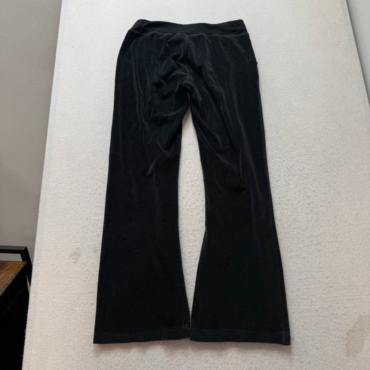 Vintage Juicy Couture Women's Black Velour Flared Track Pants Pockets Y2K Size L