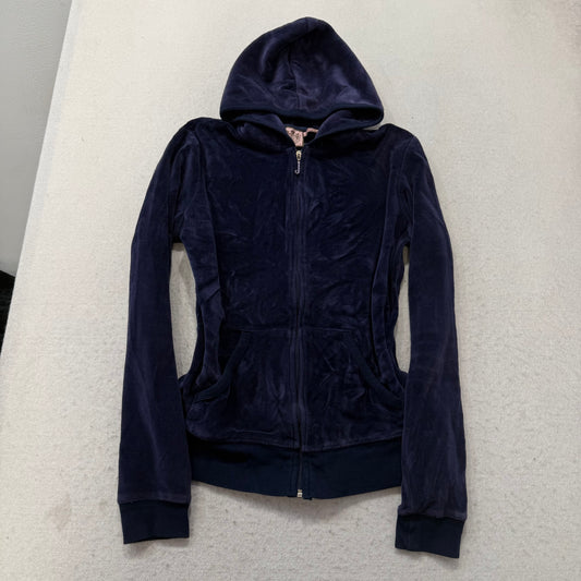 Vintage Juicy Couture Scottie Dogs Women's Navy Velour Zip-Up Hoodie Logo Size L