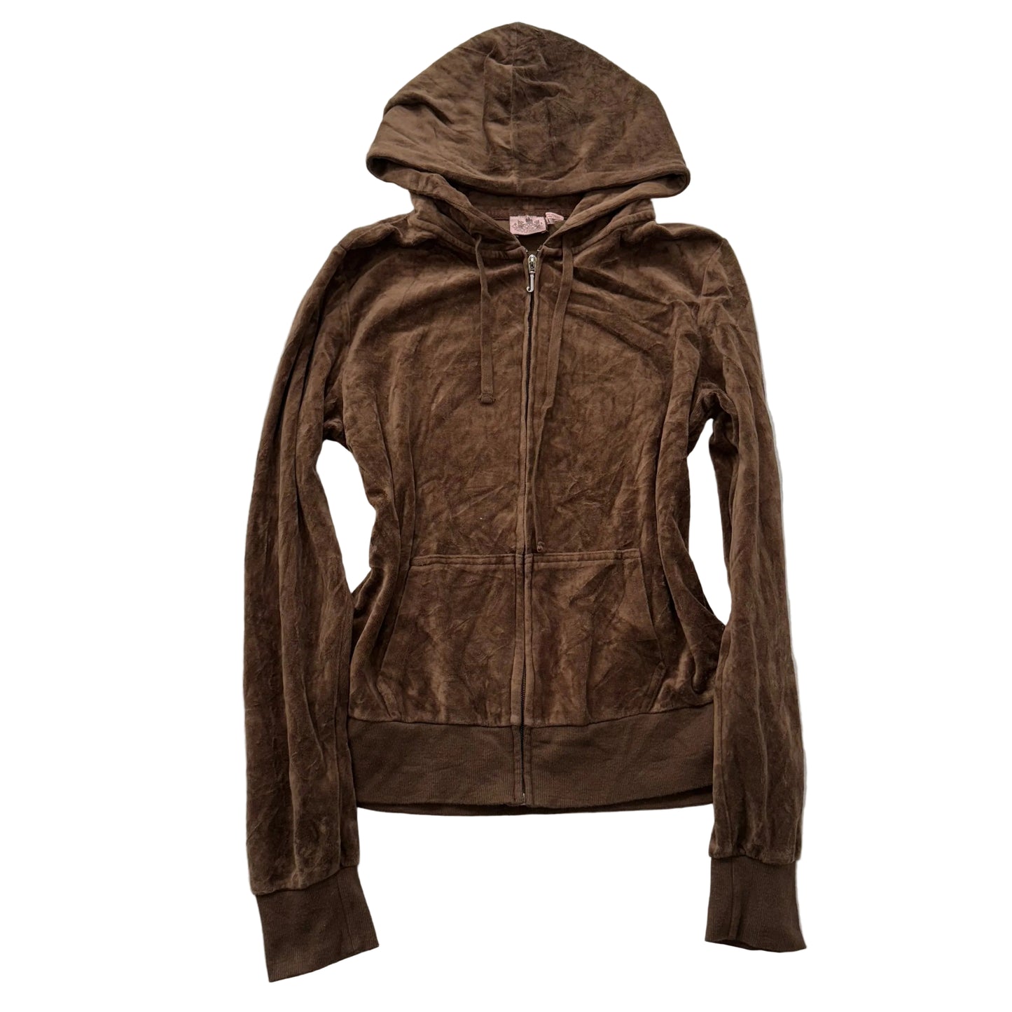 Juicy Couture Women's Brown Velour Zip-Up Hoodie Long Sleeve Pockets Y2K Size XL