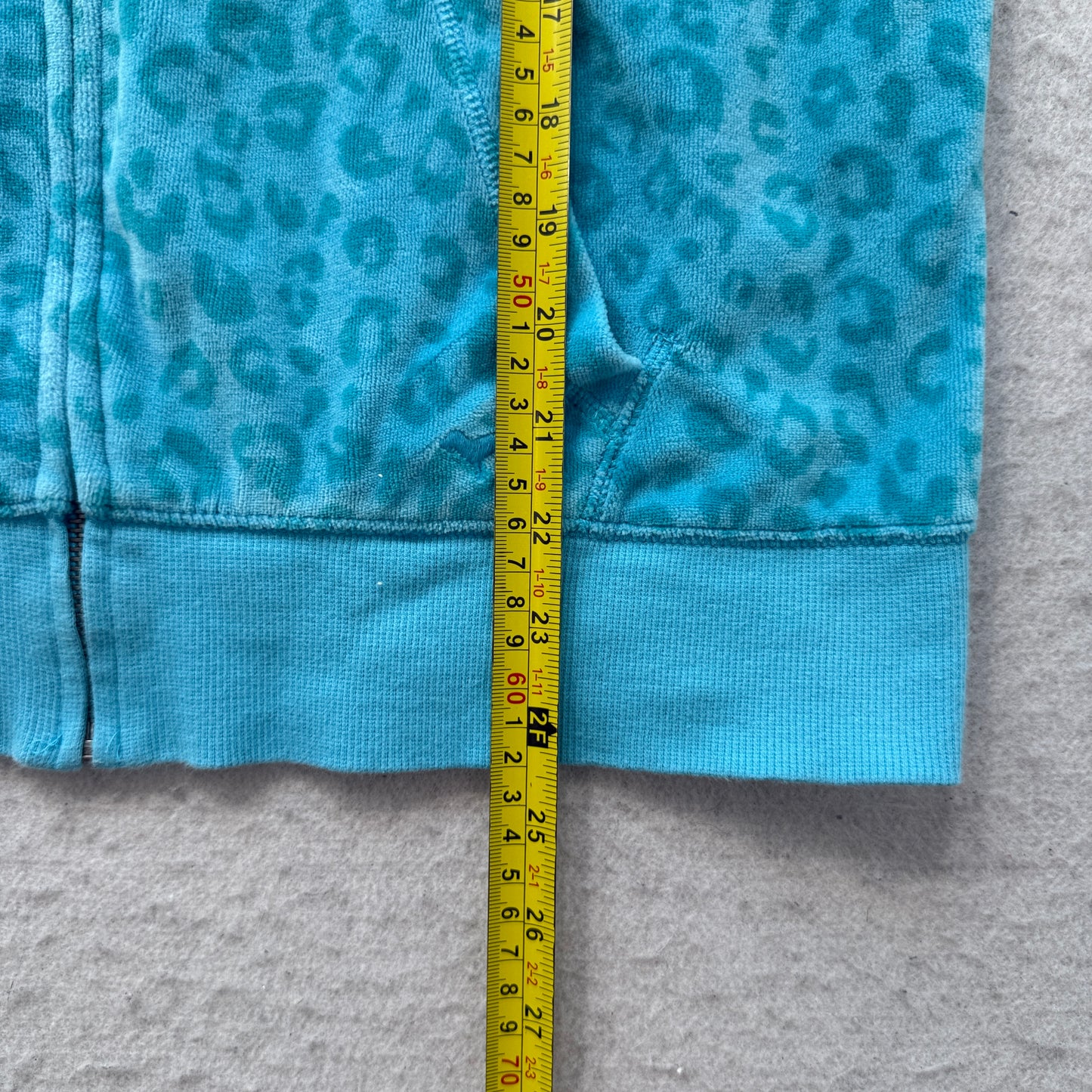 Victoria's Secret PINK Womens Bright Cyan Leopard Print Velour Zip-Up Hoodie - L