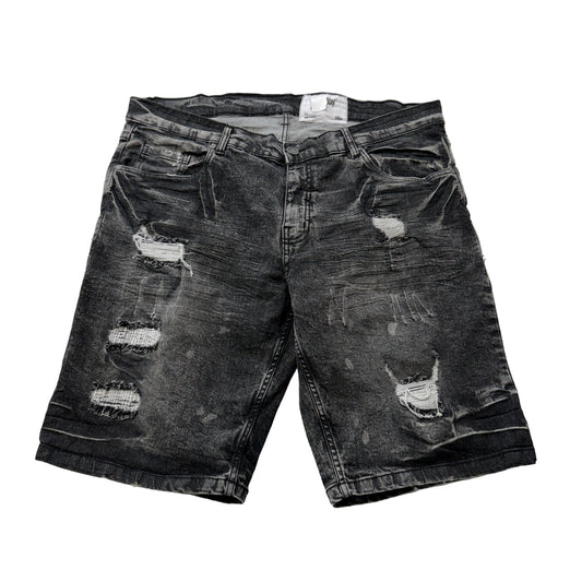 Evolution In Design Men's Black Distressed Denim Shorts Relaxed Fit Size W38