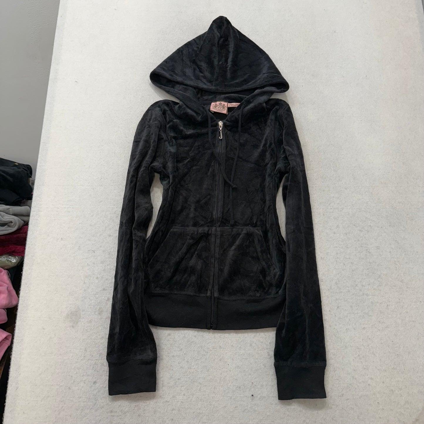 Vintage Juicy Couture “Scottie Dogs” Women's Black Velour Full Zip Hoodie Size S
