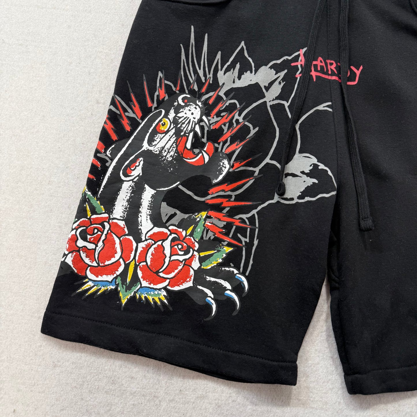 ED HARDY “Panther Rose” BLACK FLEECE SHORTS