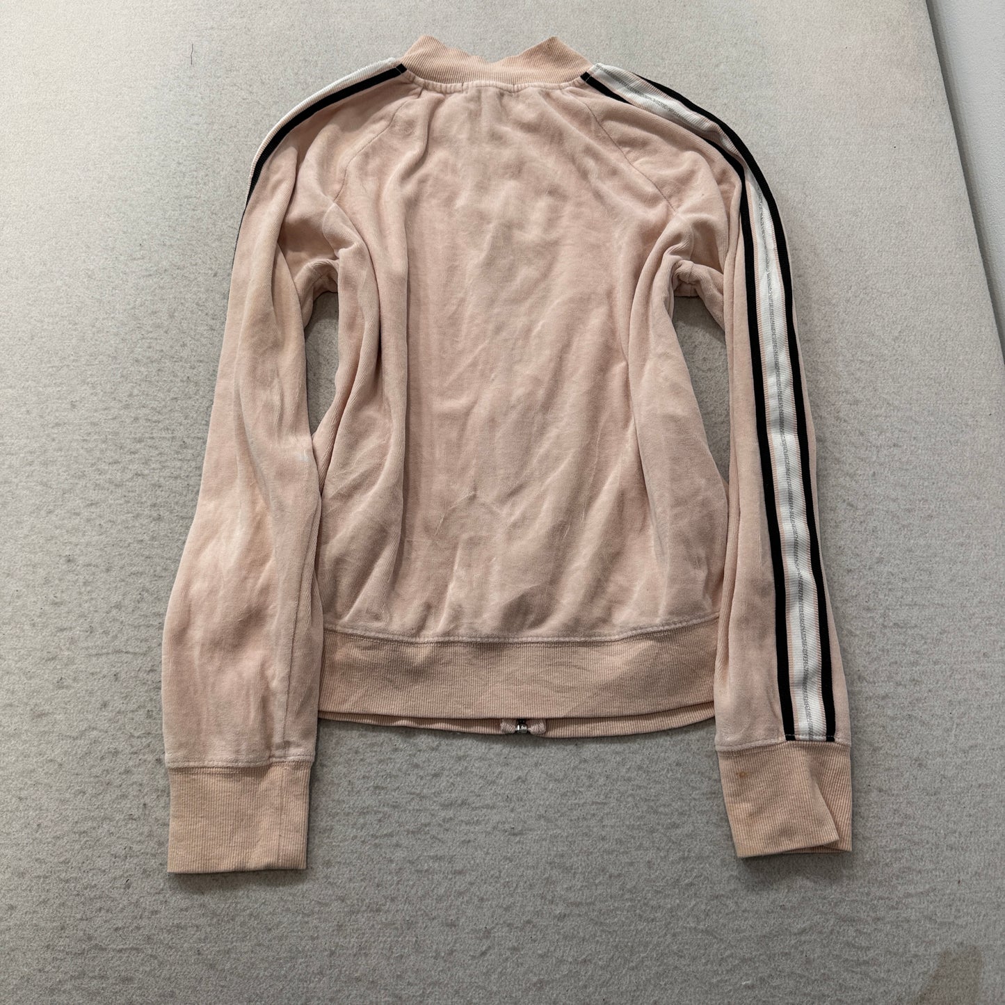 Bebe Women's Baby Pink Velour Full Zip Track Jackets Sleeve Striped Logo Size XL