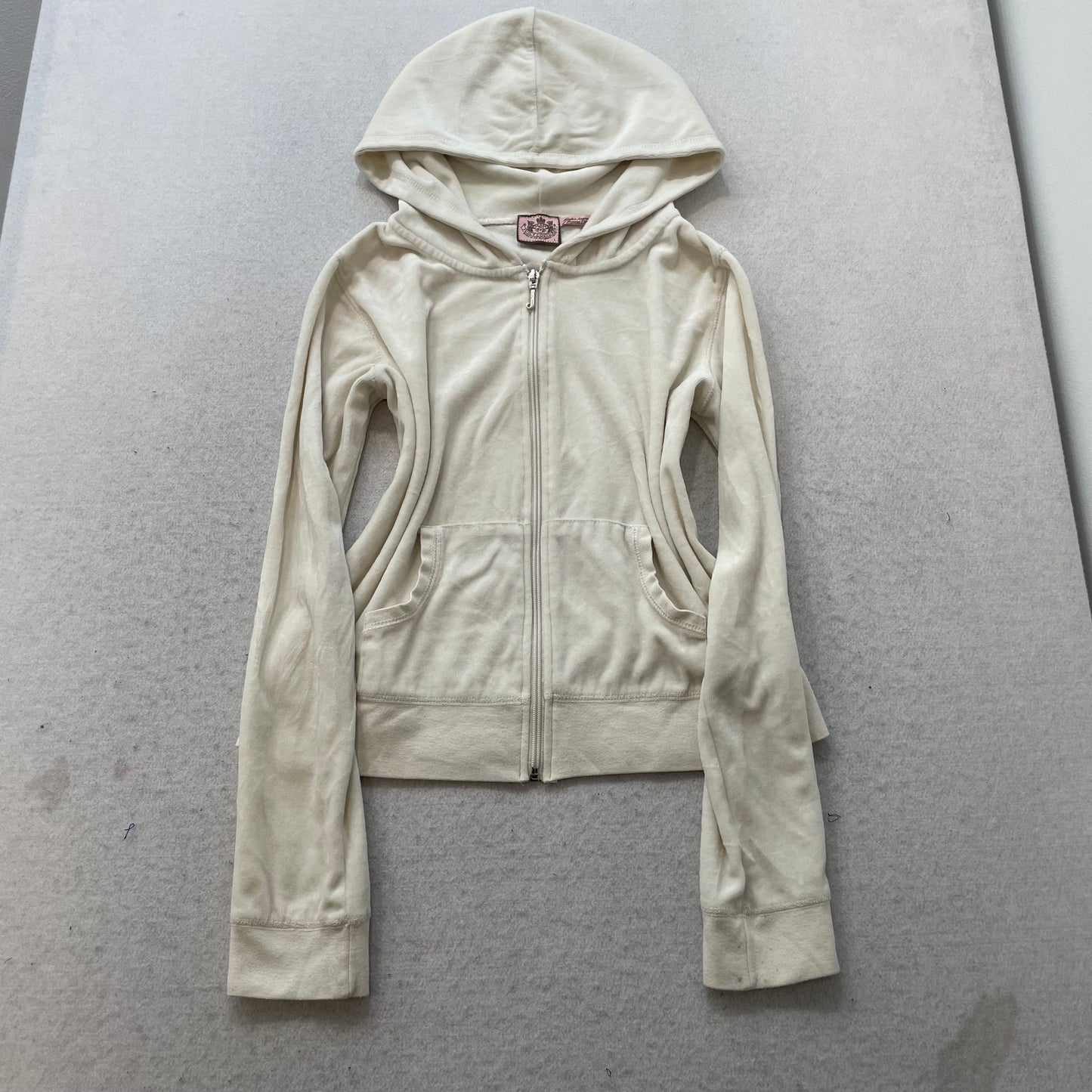 Vintage Juicy Couture Women's Cream Velour Tracksuit Sets Hoodie & Pant Size L