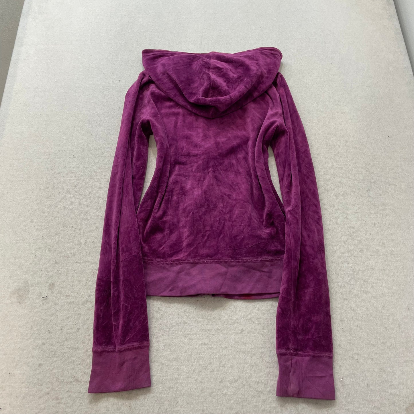 Juicy Couture Women Purple Velour Zip-Up Hoodie Pocket Drawstring Classic Size M