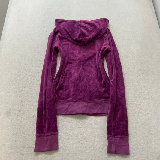 Juicy Couture Women Purple Velour Zip-Up Hoodie Pocket Drawstring Classic Size M