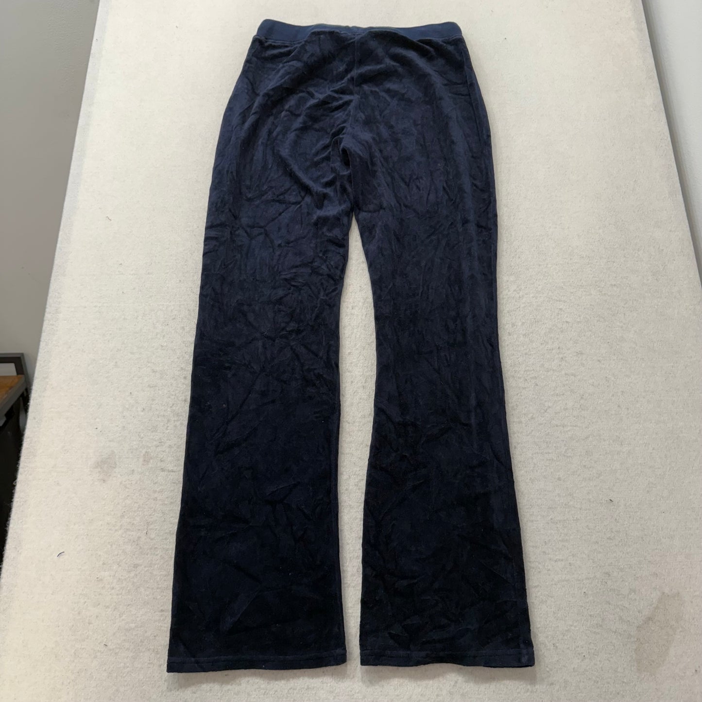 Vintage Juicy Couture Women's Navy Velour Flare Track Pant Loungewear Y2K Size S