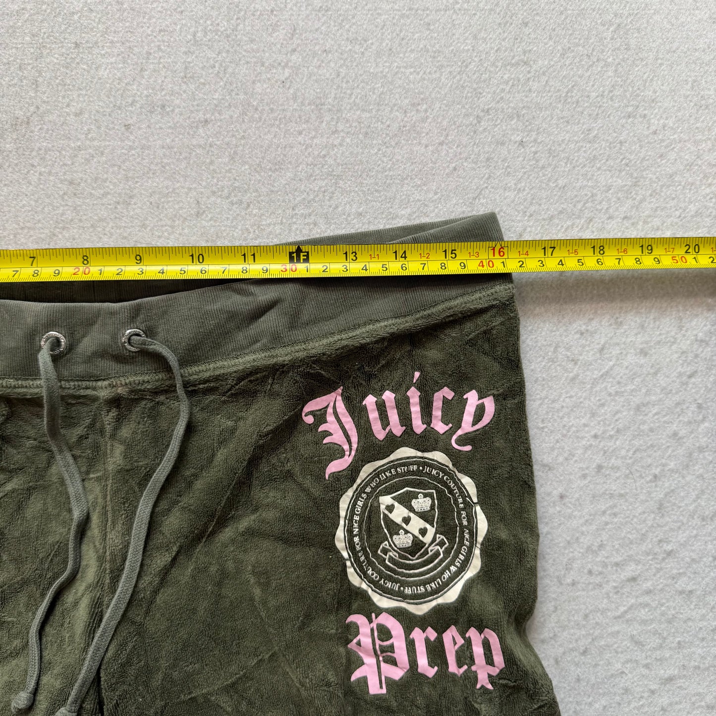Juicy Couture Prep Women's Olive Velour Flared Track Pant Drawstring Logo Size M