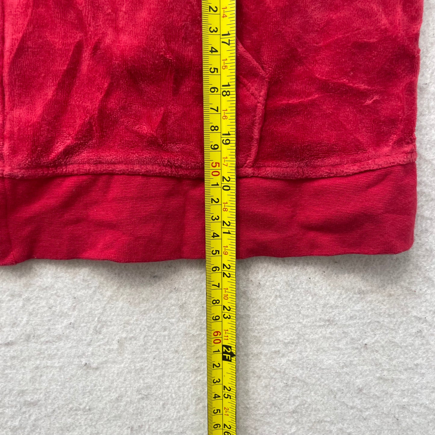 Vintage Juicy Couture Women's Red Velour Tracksuit Set Hoodie & Pant Size L