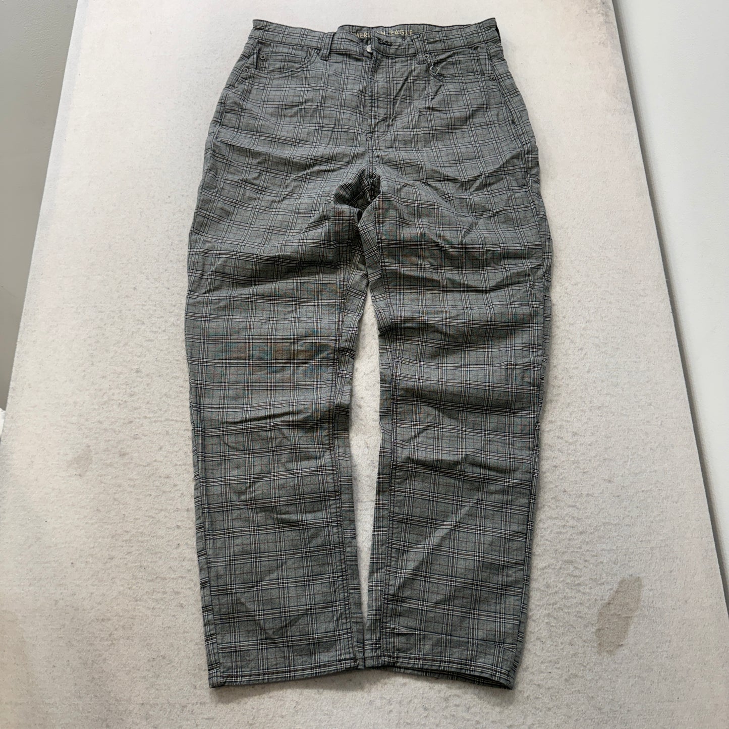 American Eagle Men's Grey Plaid Straight Leg Pants Pockets Classic Y2K Size W32